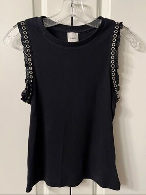 Anthropologie “Maeve” Black Eyelet Trim Sleeveless Top